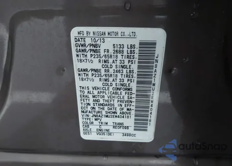 2014 Nissan Murano Sl from USA, damaged, VIN JN8AZ1MU2EW404181